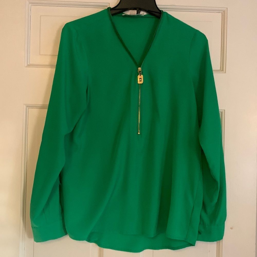Michael Kors zipper blouse beautiful Kelly Green Small